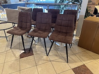 Set van 6 eetkamerstoelen, bruin stof, zwarte poten - afbeelding 1 van  4