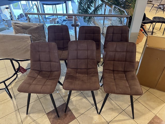Set van 6 eetkamerstoelen, bruin stof, zwarte poten - afbeelding 2 van  4