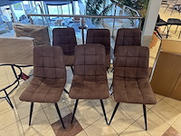 Set van 6 eetkamerstoelen, bruin stof, zwarte poten - afbeelding 2 van  4