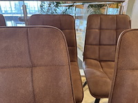 Set van 6 eetkamerstoelen, bruin stof, zwarte poten - afbeelding 3 van  4