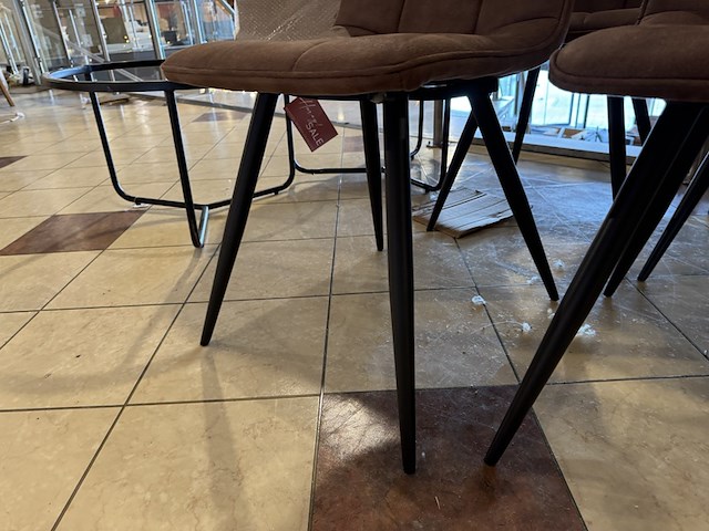 Set van 6 eetkamerstoelen, bruin stof, zwarte poten - afbeelding 4 van  4