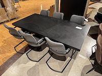 Set van 6 eetkamerstoelen, grijs bouclé stof, zwart onderstel - afbeelding 1 van  4