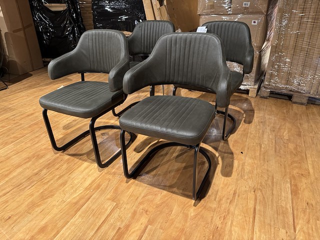 Set van 6 eetkamerstoelen, groen/moss microvezelstof, metalen onderstel - afbeelding 1 van  5