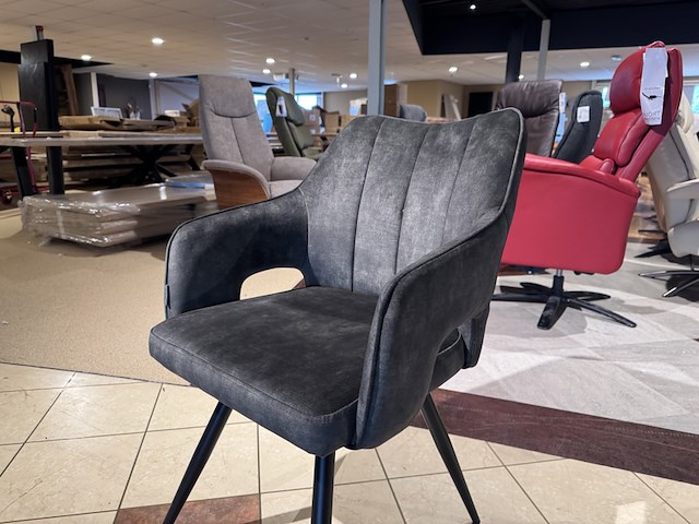 Set van 6 eetkamerstoelen, hunter veloursstof, zwart metalen poten - afbeelding 2 van  4