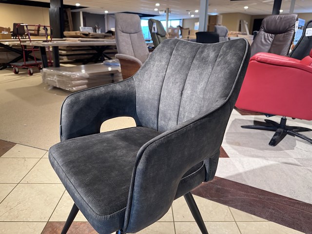 Set van 6 eetkamerstoelen, hunter veloursstof, zwart metalen poten - afbeelding 3 van  4