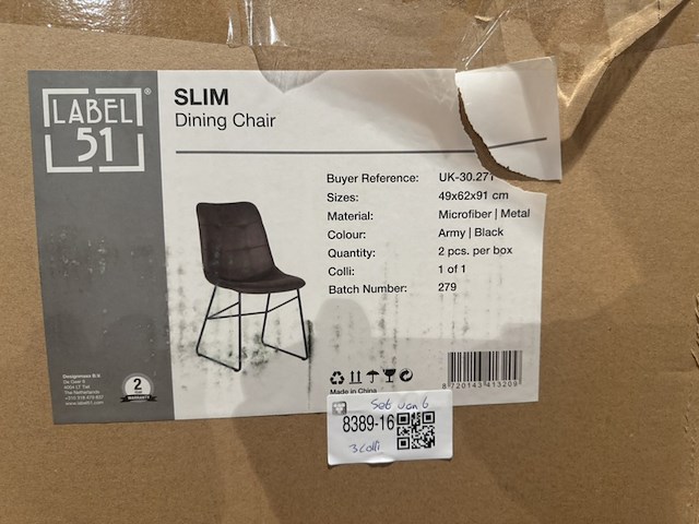 Set van 6 eetkamerstoelen, label51, slim, army - afbeelding 5 van  5