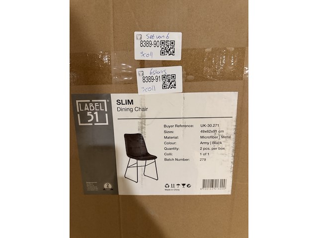 Set van 6 eetkamerstoelen, label51, slim, army - afbeelding 5 van  5