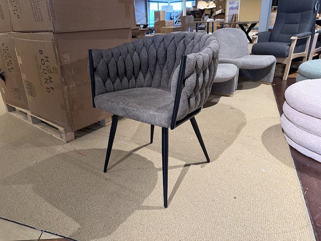 Set van 6 eetkamerstoelen, taupe stof, zwarte poten - afbeelding 1 van  2