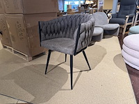 Set van 6 eetkamerstoelen, taupe stof, zwarte poten - afbeelding 1 van  2