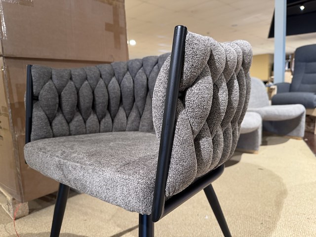 Set van 6 eetkamerstoelen, taupe stof, zwarte poten - afbeelding 2 van  2