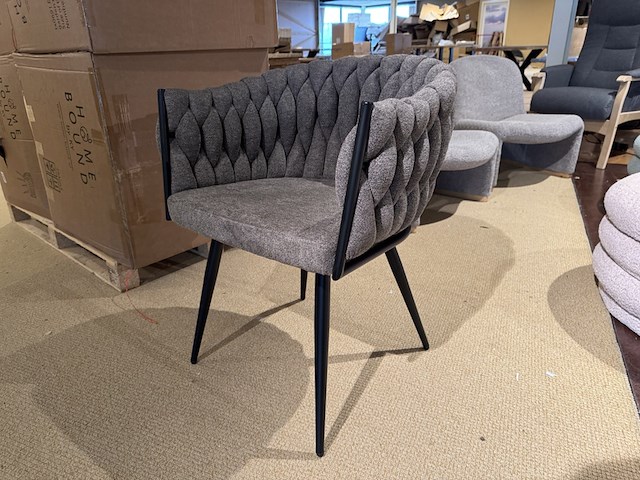 Set van 6 eetkamerstoelen, taupe stof, zwarte poten - afbeelding 1 van  2