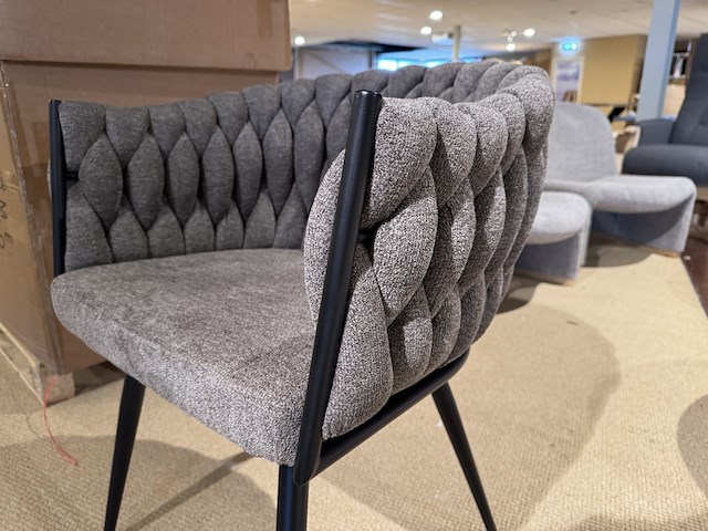 Set van 6 eetkamerstoelen, taupe stof, zwarte poten - afbeelding 2 van  2