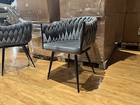 Set van 6 eetkamerstoelen, taupe velvet, zwarte poten - afbeelding 1 van  3