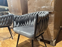 Set van 6 eetkamerstoelen, taupe velvet, zwarte poten - afbeelding 2 van  3