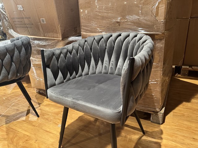 Set van 6 eetkamerstoelen, taupe velvet, zwarte poten - afbeelding 2 van  3