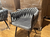 Set van 6 eetkamerstoelen, taupe velvet, zwarte poten - afbeelding 2 van  3