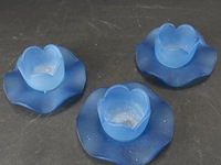 Set van drie vintage esvetro s.a. kandelaars gemaakt van blauw matglas - afbeelding 3 van  5