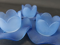 Set van drie vintage esvetro s.a. kandelaars gemaakt van blauw matglas - afbeelding 4 van  5