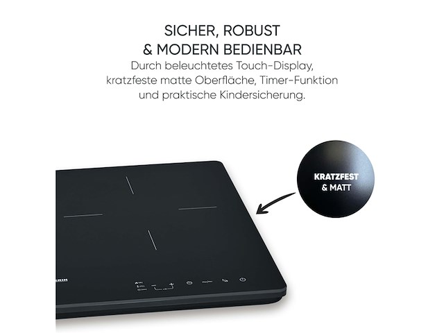 Severin dk 1033 dubbele inductiekookplaat 2pits 22 cm touchbediening timer - afbeelding 3 van  4