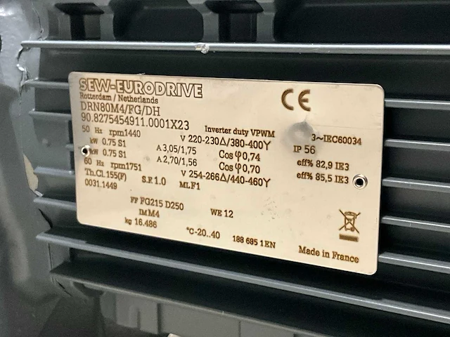 Sew-eurodrive drn80m4/fg/dh 0,75kw elektromotor - afbeelding 5 van  5