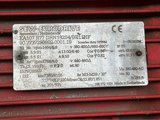 Sew eurodrive elektromotor + reductorkast - afbeelding 4 van  4