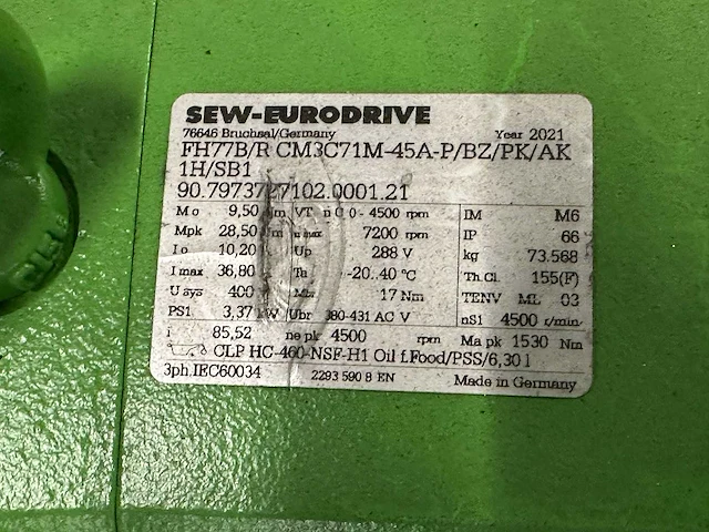 Sew eurodrive, emk - fht77b/r cm3c71m-45a-p/bz/pk/ak 1h/sb1 - aandrijving/reductoren 2x & elektromotoren 2x - afbeelding 5 van  8