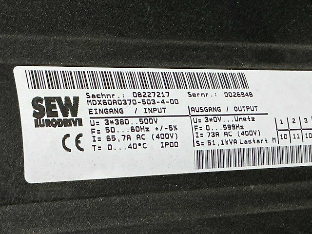 Sew eurodrive mdx61b-0370-503-4-0t 51,1kva frequentieregelaar - afbeelding 10 van  10