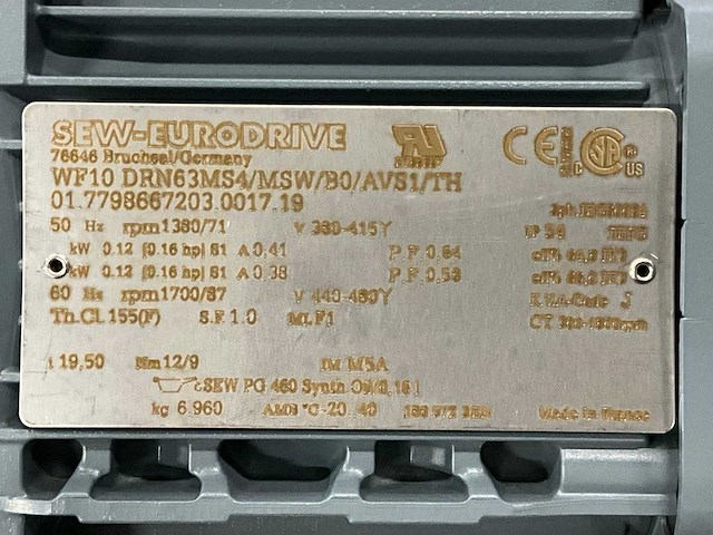 Sew-eurodrive wf10 drn63ms4/msw/b0/avs1/th elektromotor (4x) - afbeelding 6 van  7
