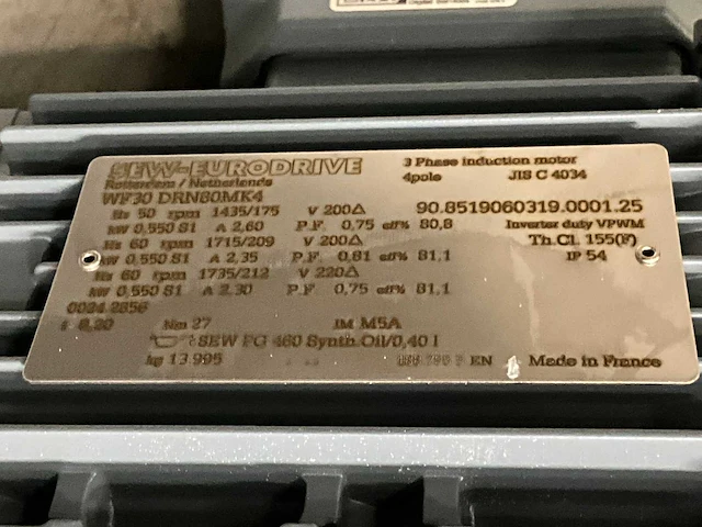 Sew-eurodrive wf30 drn80mk4 0,55kw reductiemotor (2x) - afbeelding 5 van  6