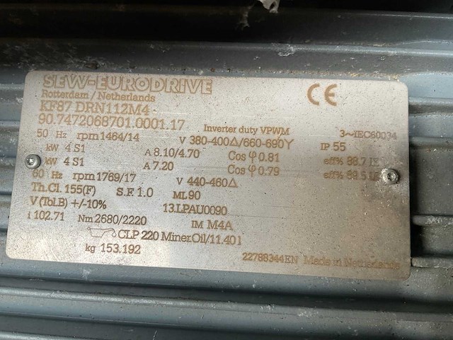 Sew kf87drn112m4 elektromotor met reductor (2x) - afbeelding 7 van  11