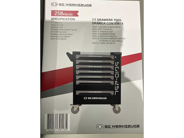 Sg werkzeuge - sg10-25l - 2026 - 258 stuks - gereedschapswagen - afbeelding 14 van  19