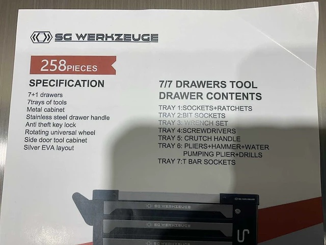 Sg werkzeuge 7/7 laden 258 pieces sg10-25l gereedschapswagen - afbeelding 11 van  42