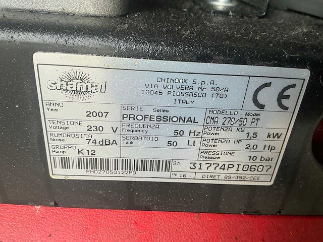 Shamal em/80 2pk/270/50 230v luchtcompressor - afbeelding 2 van  2