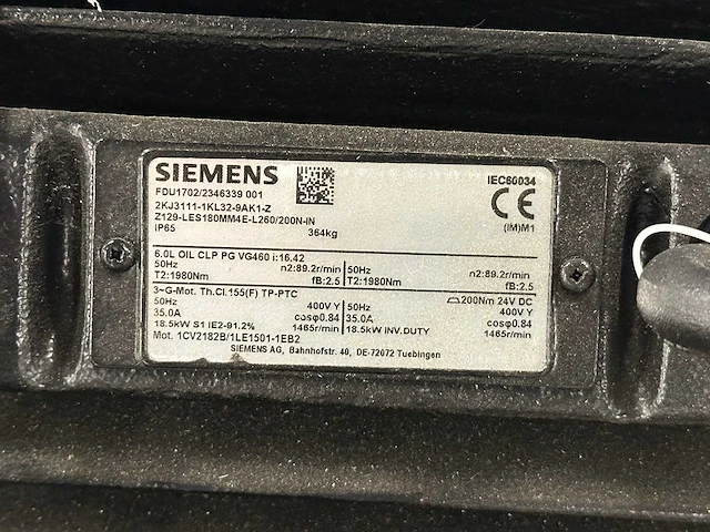 Siemens - 2kj3111-1kl32-9ak1-z - simogear industriële motorreductor / gearmotor 18,5 kw 1x - afbeelding 3 van  7