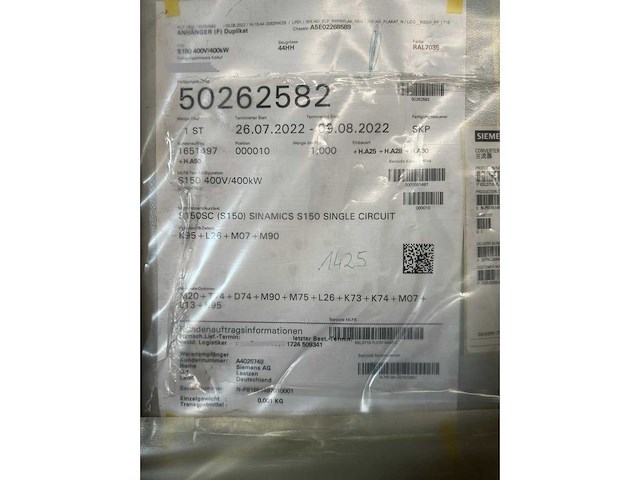 Siemens - 6sl3710-7le37-5aa3-z - sinamics s150 converter cabinet unit - 400kw - afbeelding 2 van  4