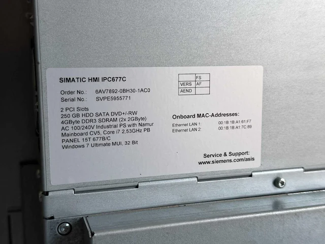 Siemens - simatic hmi ipc677c - simatic panel pc - afbeelding 3 van  3