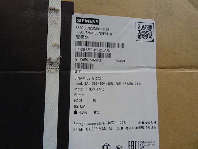 Siemens - sinamics g120x - 6sl3230-3ye12-0af0 - frequentieregelaar - afbeelding 3 van  3