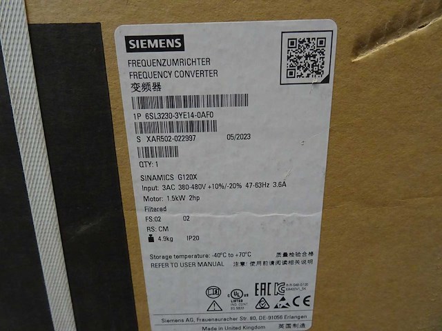 Siemens - sinamics g120x - 6sl3230-3ye14-0af0 - frequentieregelaar - afbeelding 3 van  3