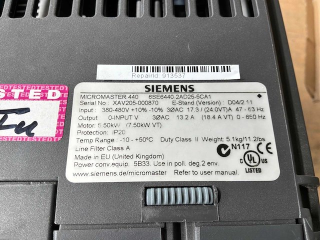 Siemens 7.5 kw frequentieregelaar - afbeelding 3 van  3