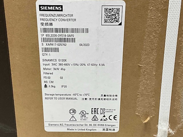 Siemens sinamics g120x 6sl3230-3ye18-0af0 frequentieregelaar 3kw 4hp 6.9a - afbeelding 2 van  4