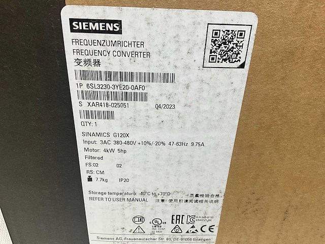 Siemens sinamics g120x 6sl3230-3ye20-0af0 frequentieregelaar 9.75a 4kw 5 hp - afbeelding 4 van  4