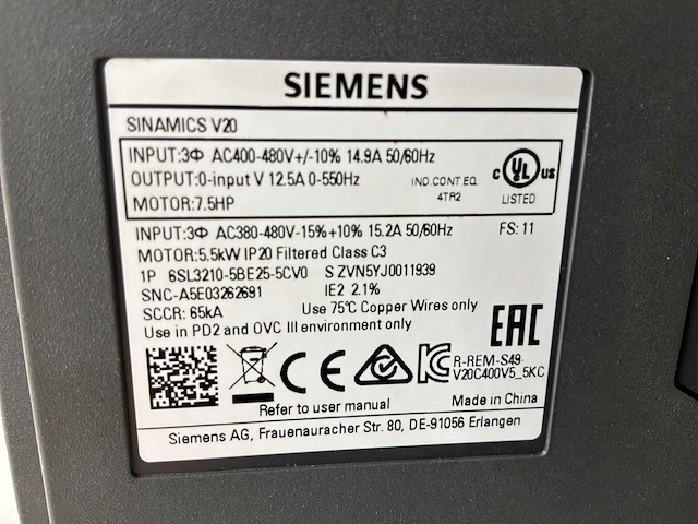 Siemens sinamics v20 frequentieregelaar - afbeelding 3 van  3
