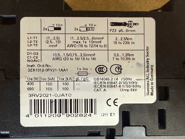 Siemens sirius 3rv2021 motorbeveiligingsschakelaar (12x) - afbeelding 7 van  7