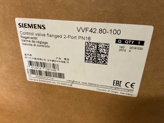 Siemens vvf42.80-100 pn16 doorstroomregelafsluiter - afbeelding 1 van  2