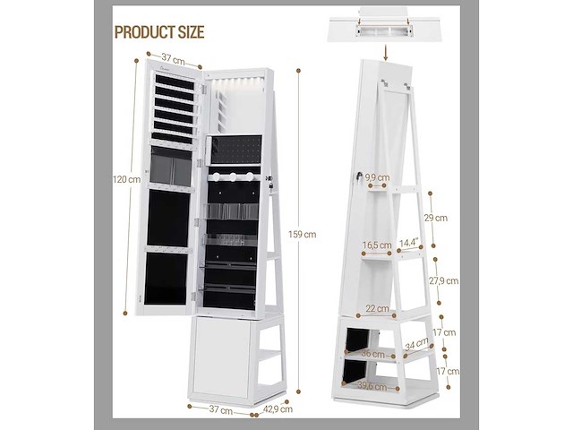 Sieraden kast met spiegel op draaiplateau - afbeelding 3 van  4