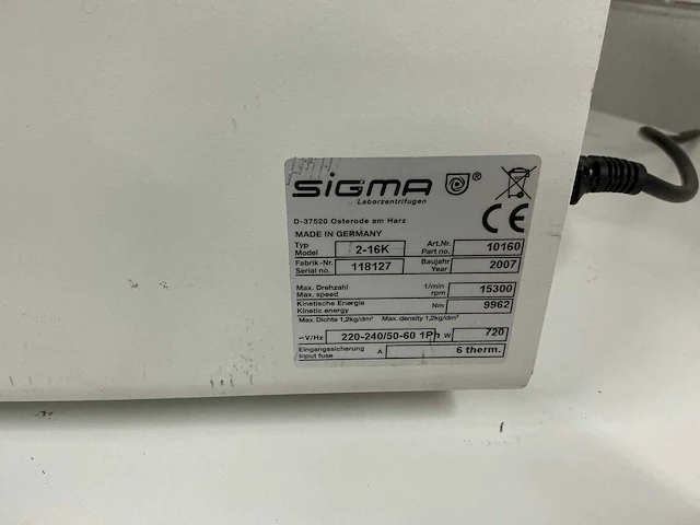 Sigma 2-16k centrifuge - afbeelding 5 van  7