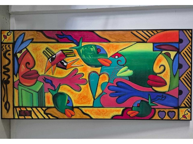 Simon et bruno - acryl op board - 95 x 200 cm. - afbeelding 1 van  3