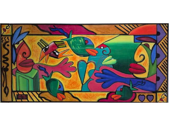Simon et bruno - acryl op board - 95 x 200 cm. - afbeelding 2 van  3