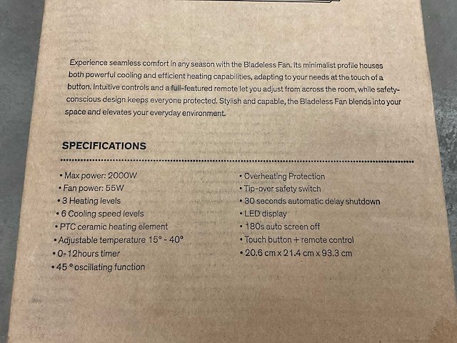 Sinji sibf-0208 bladloze ventilator met verwarming - afbeelding 5 van  5