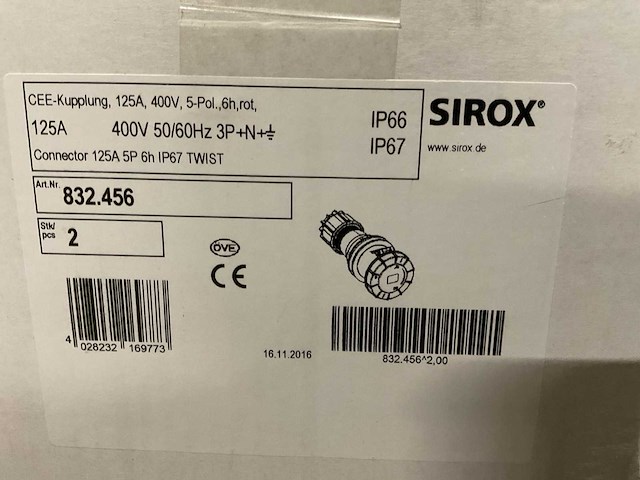Sirox 400v 125a 5p 832.456 doos á 2 stuks cee-stekkers (4x) - afbeelding 2 van  3